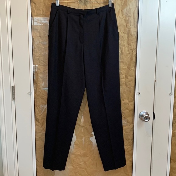 Escada Margaretha Ley | Black Pleated Wool 2 Pocket Belt Loop Trousers Pants 40 - Picture 1 of 11